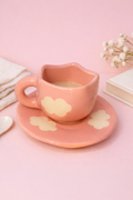 PuffyPink Ceramic Cup With Saucer