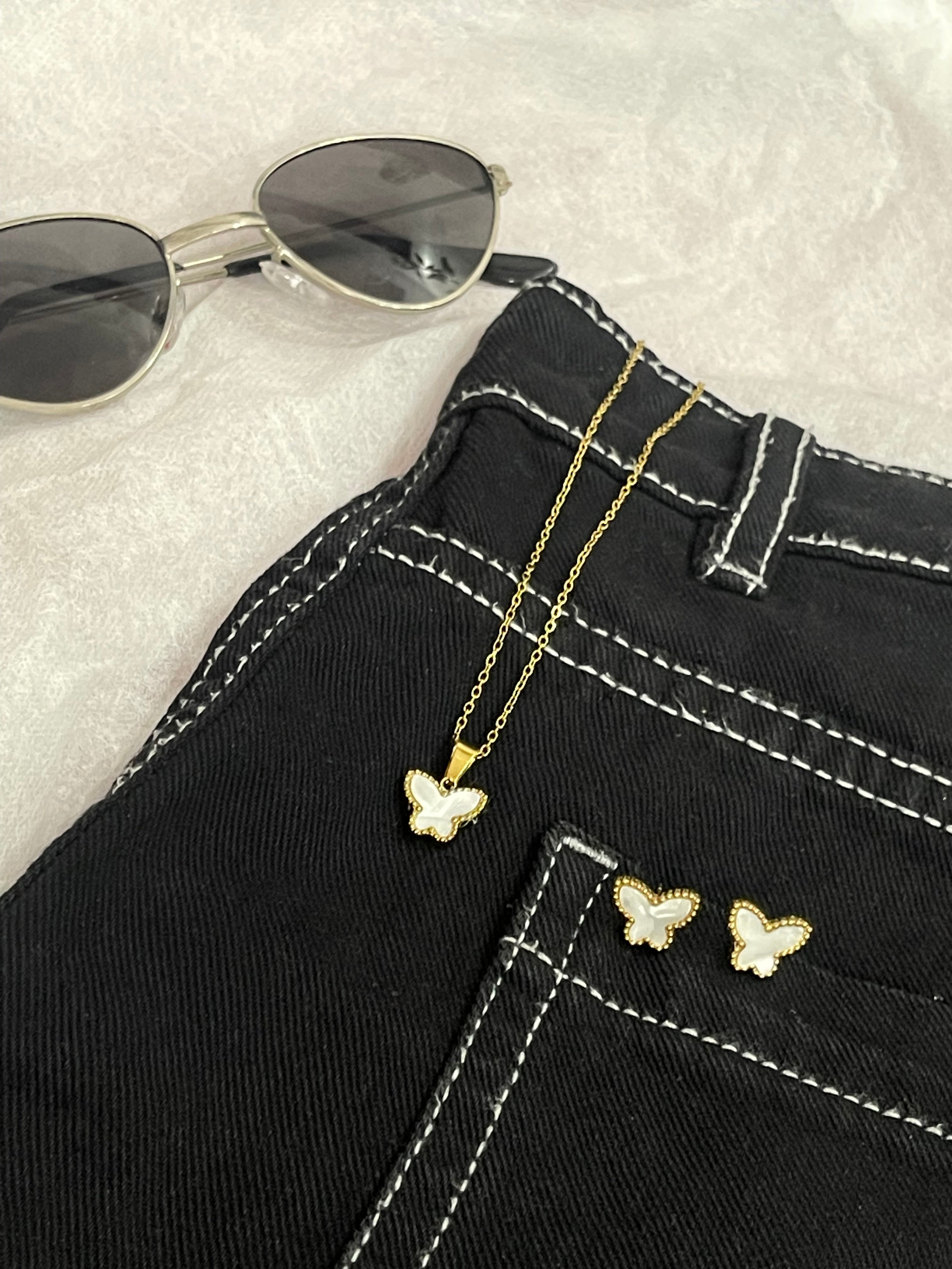 White Enamel Butterfly necklace Charm Set