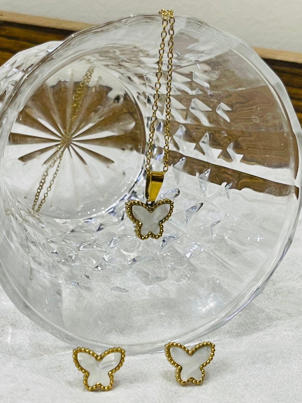 White Enamel Butterfly necklace Charm Set