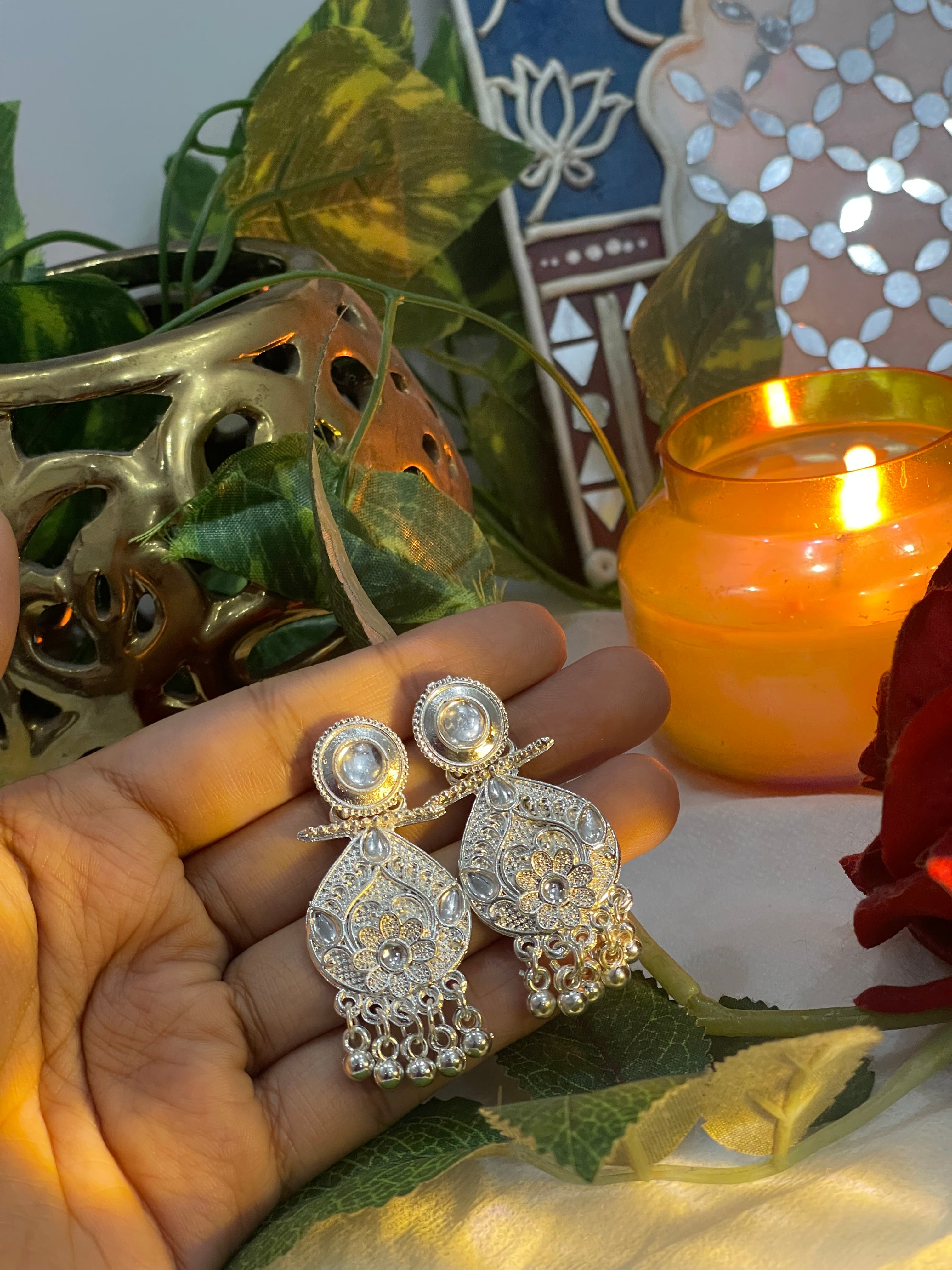 Oxidised Silver Plated Festive Jhumkas