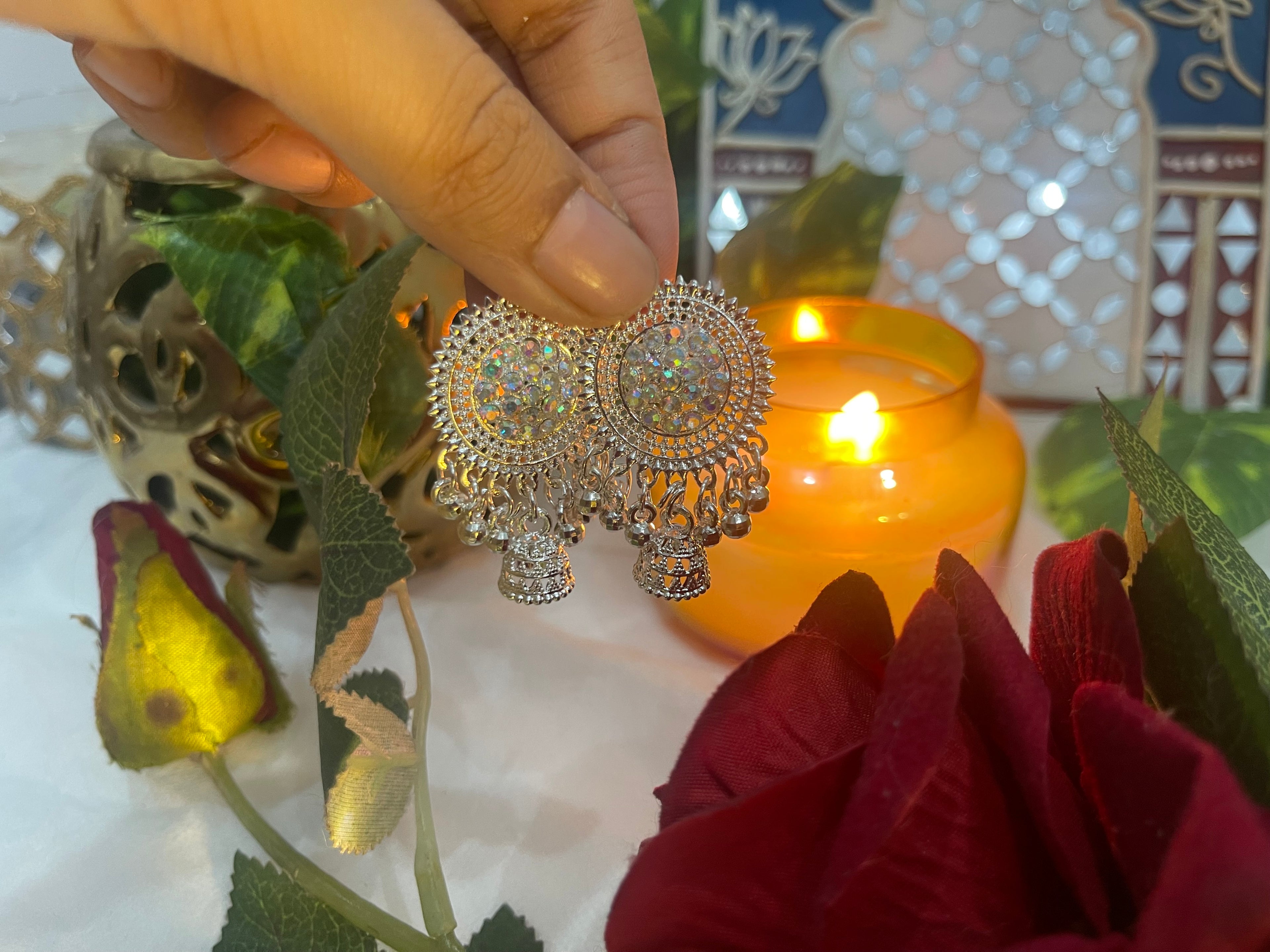 Ethnic Mirror Stone Earrings