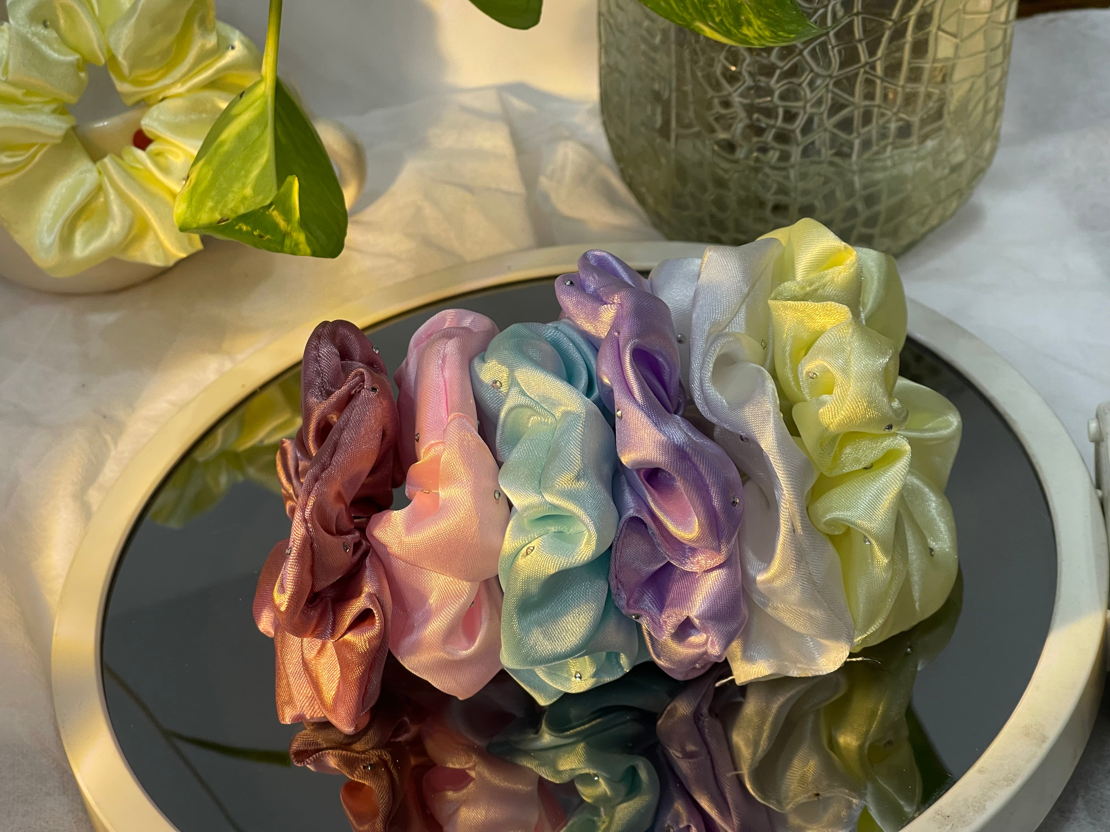 Blush Satin Sparkle Scrunchy