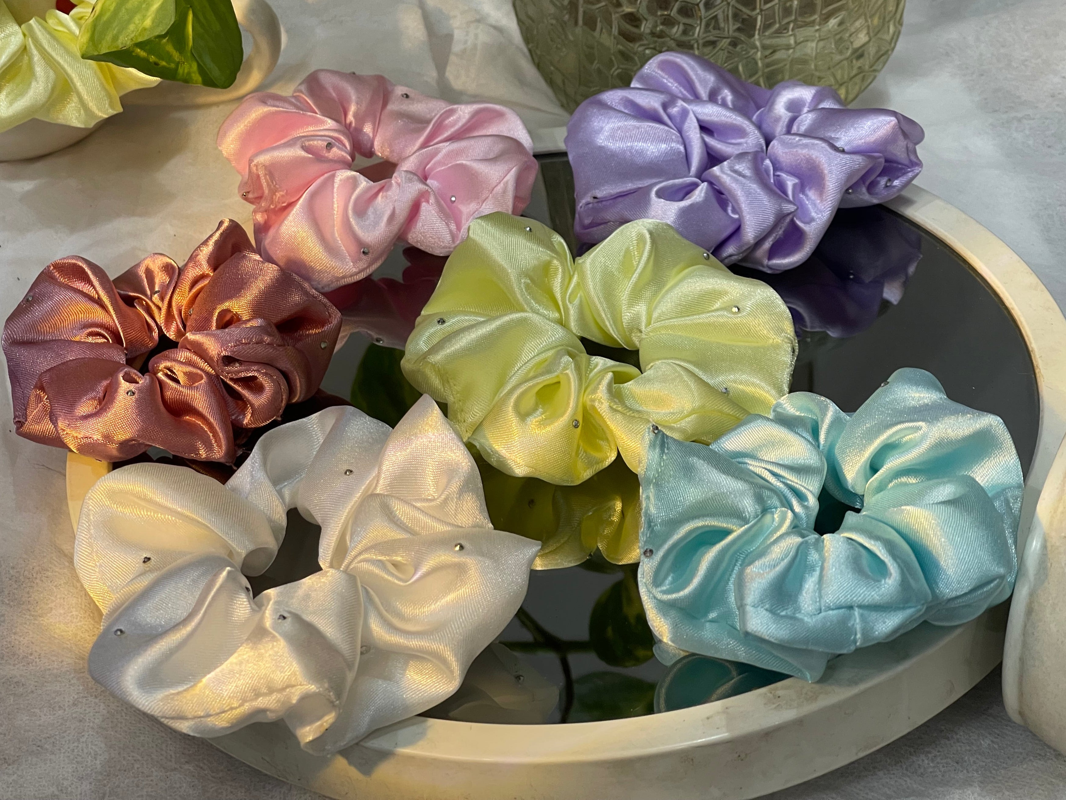 Blush Satin Sparkle Scrunchy( Pack of 6)