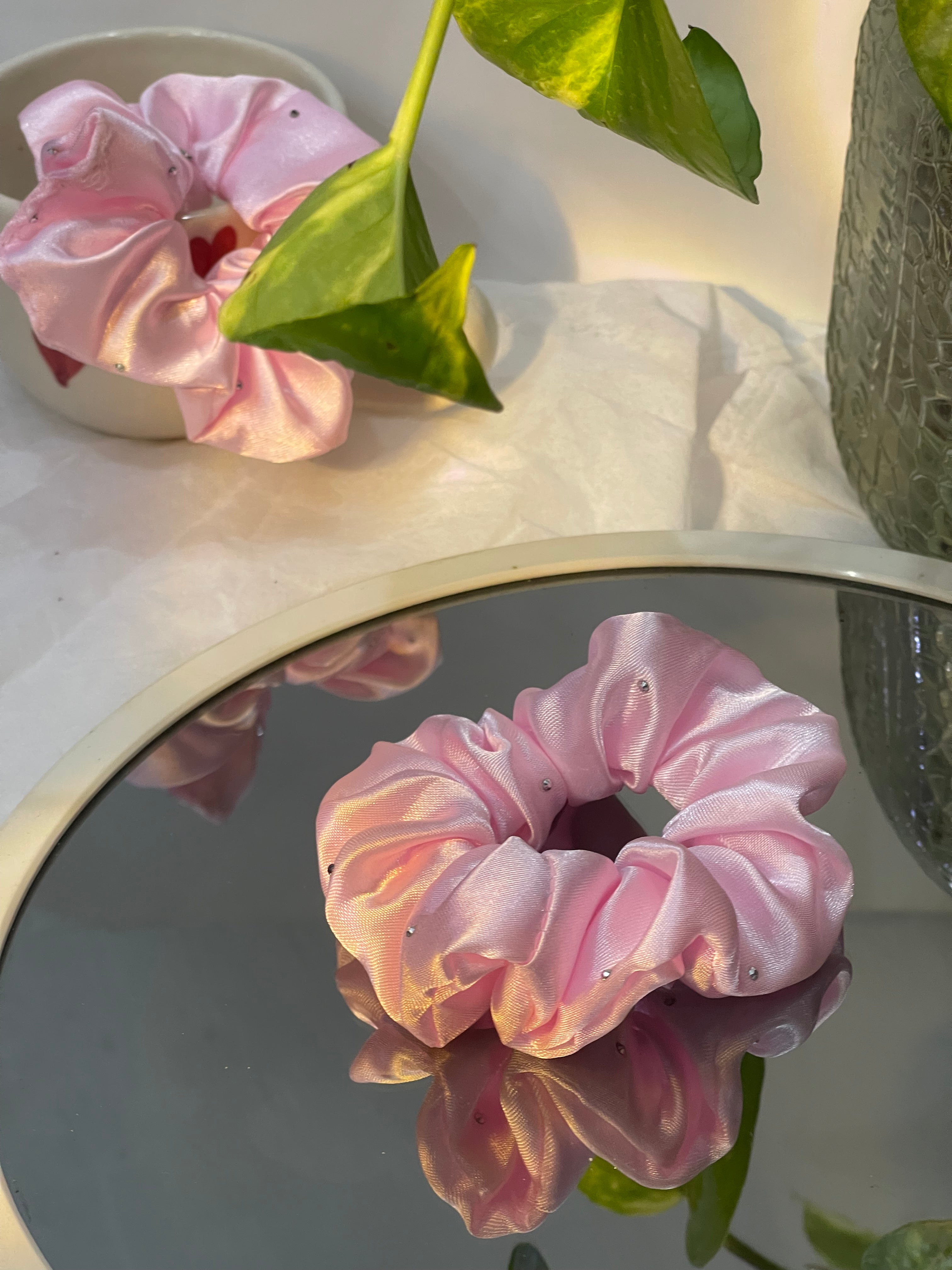 Blush Satin Sparkle Scrunchy