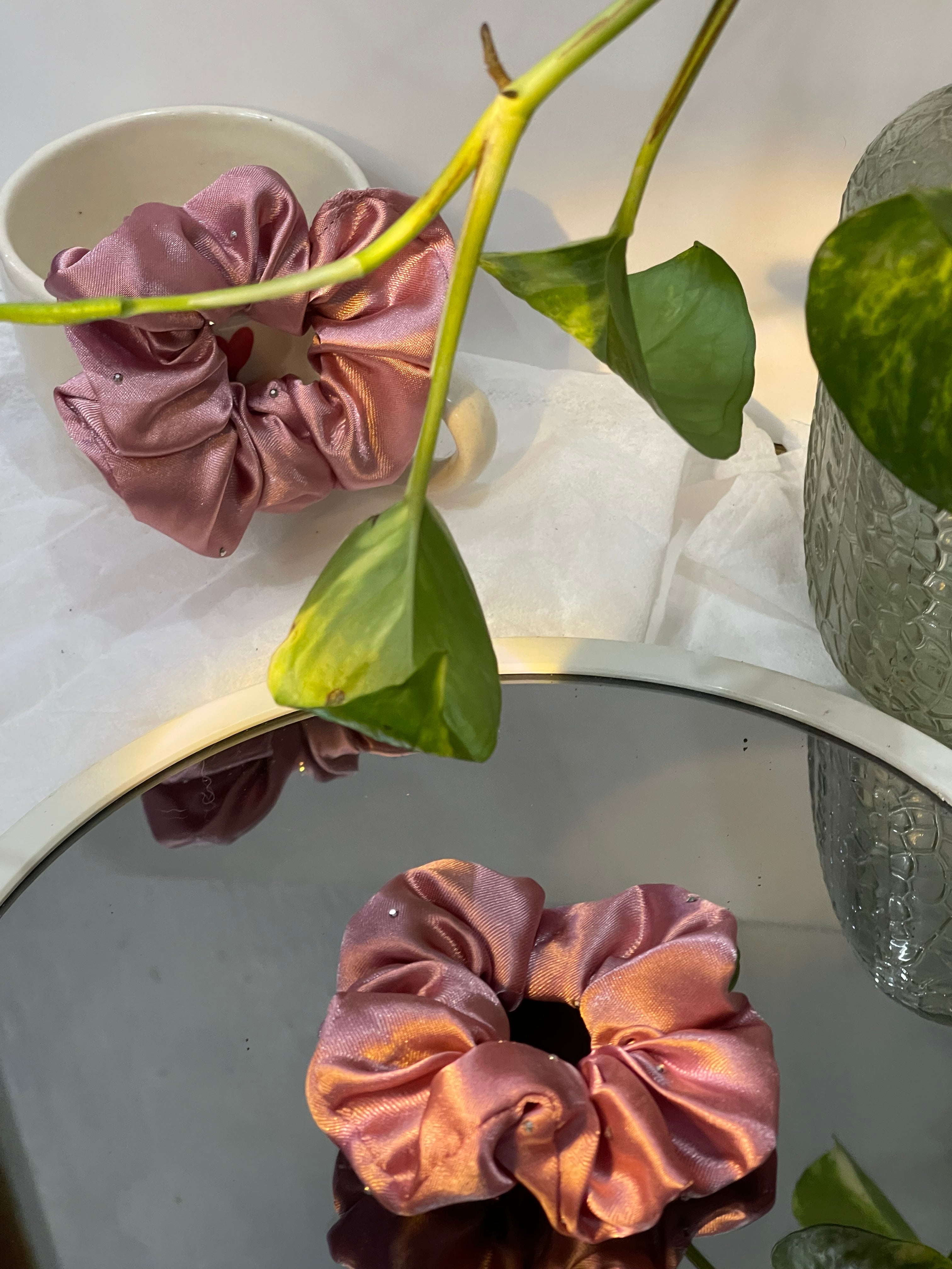 Blush Satin Sparkle Scrunchy