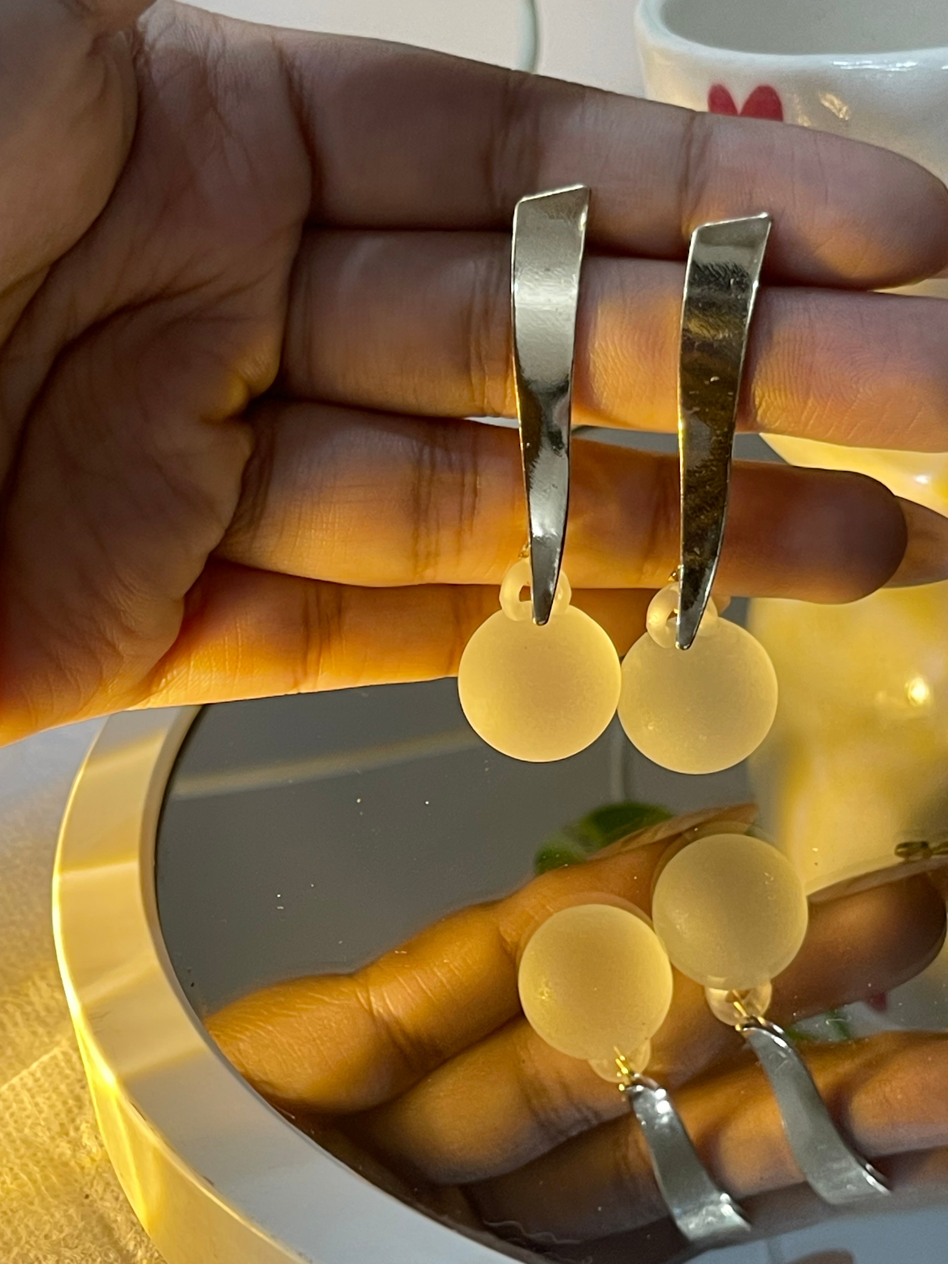 Minimalist Silver Drop Orbs Earrings